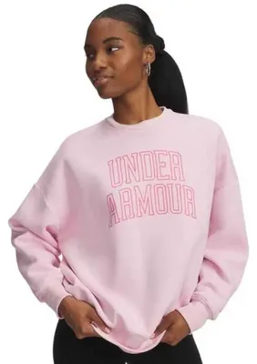Image de T-shirt Under Armour Rival Flc Os Varsity Crew - rose vif, taille : M