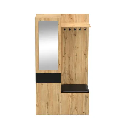 Produktbild von Garderobenset mit 5 Garderobenhaken Spiegel Schuhschrank und Einbauschrank 98.5 L x 38 B x191 H(cm) Holzfarbe