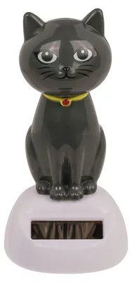 Produktbild von Solarfigur wackelnde Katze grau bewegliche Figur mit Solarzelle Wackelfigur