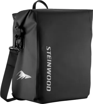 Produktbild von Steinwood Premium Fahrradtasche für Gepäckträger 20 L, wasserdichte Rolltop Umhängetasche, Zubehör Tasche für Damen- und Herren-Fahrrad & E Bike, schwarz