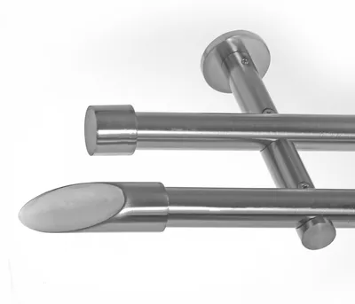 Produktbild von BASIT® Gardinenstange Set Edelstahl Look Metall Ø 19mm zur Wandbefestigung 2-lauf Schräge, Länge wählbar H29 E66 E61
