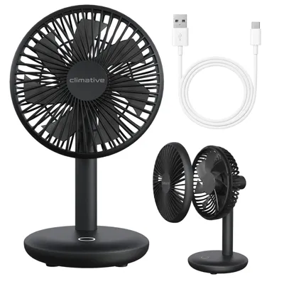 Produktbild von Climative Tischventilator sehr leise - 7-Flügel USB Ventilator Akku 2000 mAh, Ø 14cm, 4 Modi, Naturwind, Bürstenloser Mini Lüfter für Büro BreezGo