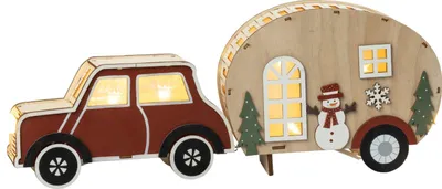 Produktbild von HGD Holzdekoration "Caravan" - mit warmweißer LED-Beleuchtung und Timerfunktion - winterliche Dekoration für Reisebegeisterte - CD49-1120