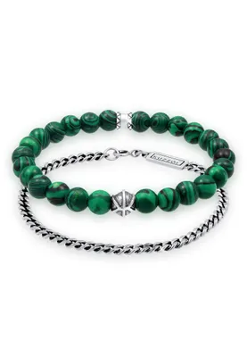 Produktbild von KUZZOI Armband Herren 2er Set Oxidiert Malachit Look 925 Silber Silber