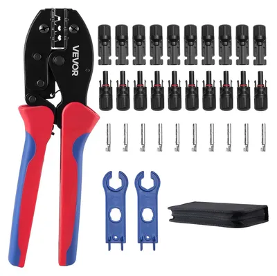 Produktbild von VEVOR Crimpzange, 2,5-6 mm² Ratschen-Solarstecker-Crimpwerkzeug-Set, klare metrische & AWG-Markierungen, mit 10 Paar Solarsteckern, 10 Paar Kabelsteckern, Schraubenschlüsseln und einem Aufbewahrungskoffer
