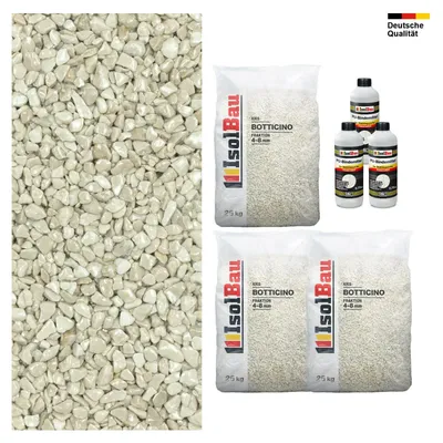 Steinteppich SET Botticino 4-8mm Marmorkies 75kg + PU-Bindemittel Set für 7,5m²