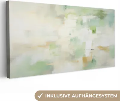 Produktbild von MuchoWow® - Leinwandbilder - Abstrakt - Kunst - Weiß - Grün - Modern, Wandbild, Wanddeko Bilder Wohnzimmer, 40x20 cm