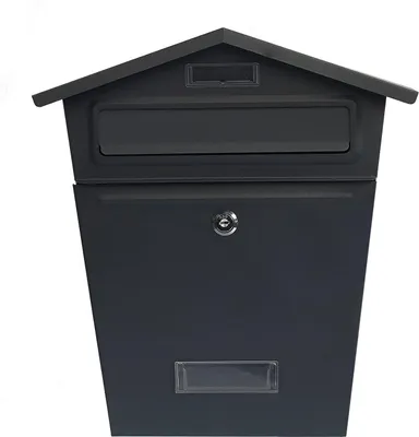 Produktbild von Robuster Wandbriefkasten Amin Schwarz aus Stahl mit Spitzdach 33x36x12,5 cm