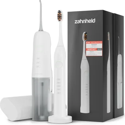 Produktbild von Zahnheld Set Schallzahnbürste und Munddusche, elektrische Zahnbürste, Zahndusche mit feinem Wasserstrahl, Zahnzwischenraumreiniger für Erwachsene