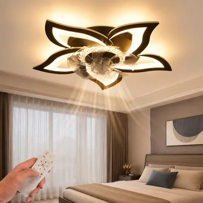 Immagine prodotto di ZMH Ventilatore da soffitto a LED con luce, silenzioso, telecomando, dimmerabile, 3 temperature di colore, 6 velocità, timer, lampada da soffitto 48W, nero, per soggiorno, Immagine generata dall'IA