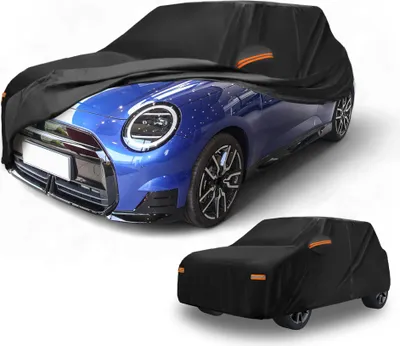 Image de Housse De Voiture šŠtanche Toutes Saisons Pour ExtšŠrieur Automobile Anti-Uv Soleil Pluie Protection Complššte ExtšŠrieure Pour Mini Cooper 2 Portes Noir Avec Bandes RšŠflšŠchissantes