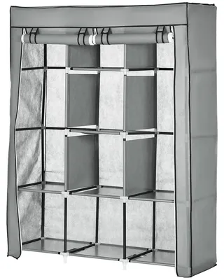 Produktbild von Faltbarer Stoffkleiderschrank, tragbarer Kleiderschrank mit 8 Regalb?den und 2 Kleiderstangen fš¹rs Schlafzimmer, 125 x 43 x 162,5 cm, Grau
