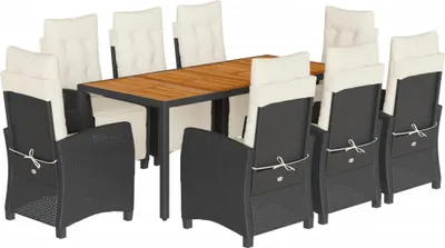 Obrázok produktu pre vidaXL 9-dielny záhradný jedálenský set s vankúšmi Black Poly Rattan