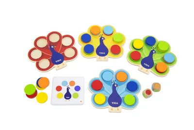 Productafbeelding van Viga Houten Match Kleurenspel Peacock Tail Montessori + Kaarten