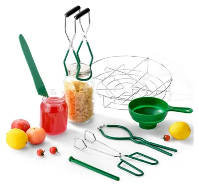 Produktbild von 7-teiliges Einmachwerkzeugset aus Edelstahl und Silikon mit Glasheber und Trichter für die Marmeladenherstellung
