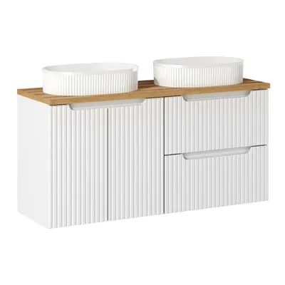 Produktbild von Doppelwaschtisch 120cm mit Keramikwaschbecken, weiß und Eiche, NEWPORT-56-WHITE