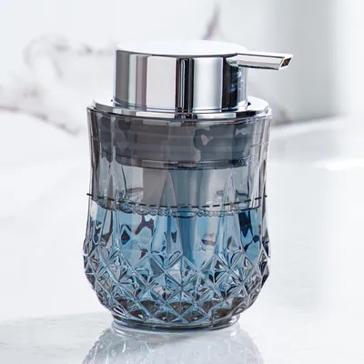Image de Distributeur de savon moussant, distributeur de savon pour les mains de couleur argentée pour la salle de bains (295 ml), flacon distributeur en verre rechargeable facile à presser, adapté au shampoing, au gel douche, à la cuisine et à la salle de bains.