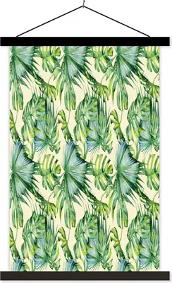 Produktbild von MuchoWow® Textilposter Vintage - Tropisch - Blätter 40x60 cm mit schwarzem Rahmen - Wanddekorationen