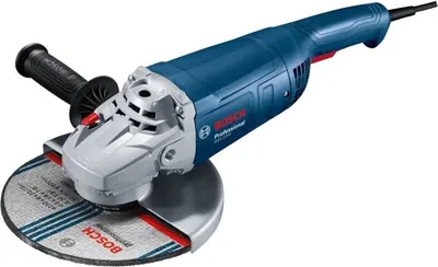 A Bosch angle grinder is shown against a white background.