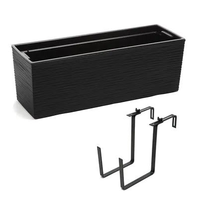 Produktbild von Balkonkasten Pflanzkasten Blumenkasten Wasserspeicher Meißel Schwarz Kunststoff Geländerkasten flexible Metallhalterung pulverbeschichtet 56 x 18,5 x 19,5 cm
