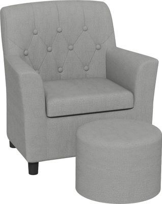 AIYAPLAY fotel dziecięcy sofa dziecięca z podnóżkiem sofa dziecięca od 18 miesięcy meble dziecięce pokój dziecięcy lniany wygląd drewno eukaliptusowe szary 45 x 43 x 50,5 cm