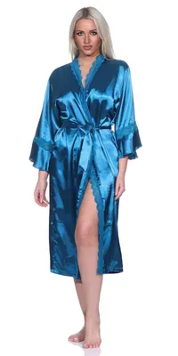 Immagine prodotto di Vestaglia kimono da donna vestaglia di raso con pizzo; petrolio/XL/42