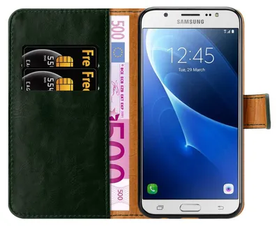 Produktbild von Cadorabo Hülle für Samsung Galaxy J7 2016 Schutzhülle in Grün Handyhülle Book Tasche Case Etui Luxury