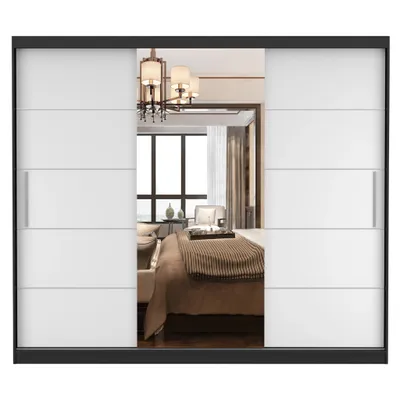 Produktbild von Schwebetürenschrank Kleiderschrank Schrank mit Spiegel 250cm Schwarz/Weiß Alba