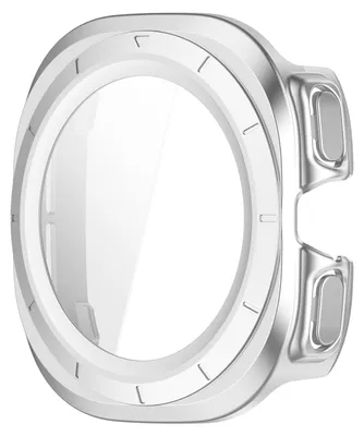 A silver and clear watch case with markings around the bezel, shown against a white background.