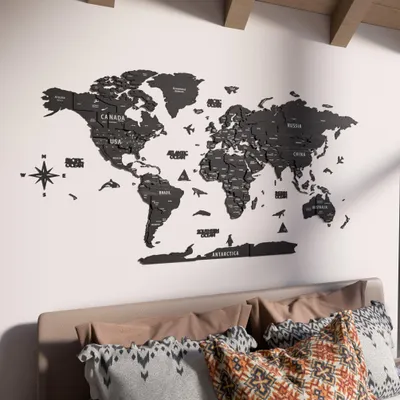 Produktbild von Holz-Weltkarte Wandkunst – 3D Holz Pinnwandkarte, Reisegeschenk - XL |78.7"|200cm
