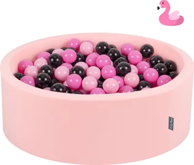 Obrázek produktu pro KiddyMoon Ball Pool s barevnými kuličkami 90X30cm/200 kuliček ∅ 7Cm pro kojence děti kulatý, Flamingo: růžová/prachově růžová/černá