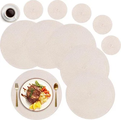Produktbild von Famanu Platzsets Waschbar 6er Set mit Untersetzern, 34 cm Geflochtene Hitzebeständige Platzsets, Rutschfeste Tischunterlagen für Küche, Geburtstag,