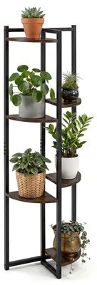 Produktbild von COSTWAY Pflanzenständer mit 6 versetzte Fächern, Blumenregal mit Metallrahmen, Holzablagen & Kippschutz, Blumenständer, Blumentreppe 42 x 22 x 136 cm