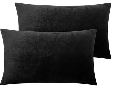 Produktbild von Set mit 2 Kissenbezügen, 40 x 80 cm, aus weichem, flauschigem Samt, ideal als Dekokissen, Sofakissen, Lendenkissen oder Schlafzimmerkissen, schwarz