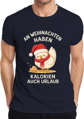 Zdjęcie produktu dla W świątecznych kaloriach są też świąteczne kurczaki herbatniki śmieszna słodka koszulka męska, granatowy, L