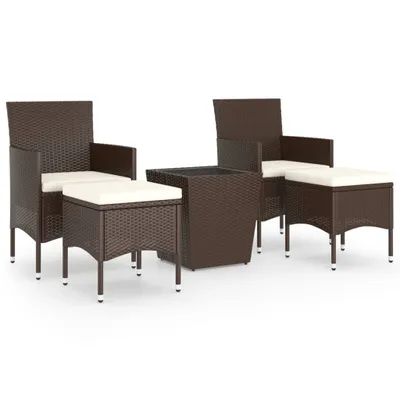 Immagine prodotto di vidaXL Set da bistrot 5 pezzi in polyrattan e vetro temperato, marrone