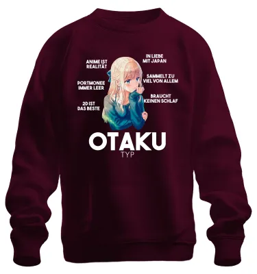 Immagine prodotto di OTAKU TYP Anime ist Realität Portmonee immer leer Manga Japan Unisex Felpa Pullover, Borgogna, M