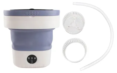 Produktbild von 7,5 l tragbare Mini-Eimerwaschmaschine, faltbare Waschmaschine mit sanftem Schleudern und Abflussrohr, 100–240 V, lila, EU-Stecker