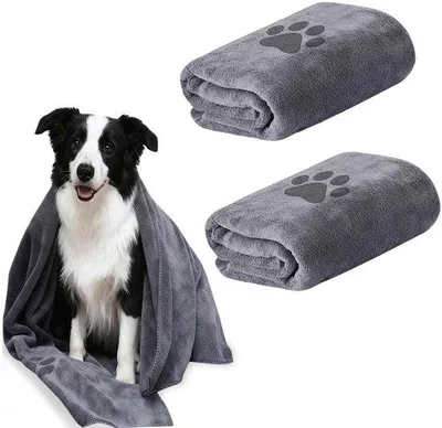 Obrázok produktu pre Uniqoos® Sada 2 mikrovláknových uterákov pre domáce zvieratá, 50 x 100 cm – extra savé, bez vlákien, stálofarebné, kompaktné, ideálne pre psov a mačky