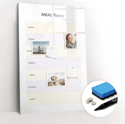 Produktbild von Magnetische Wandtafel - Schwarzer Marker + Schwamm + Magnete - 60 x 90 cm - Essensplaner