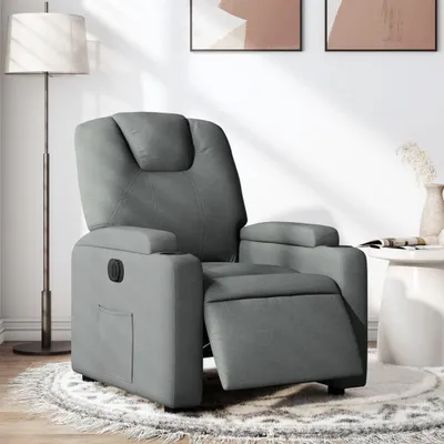 Image de Fauteuil relax électrique, tissu gris foncé, avec ports USB et porte-gobelets
