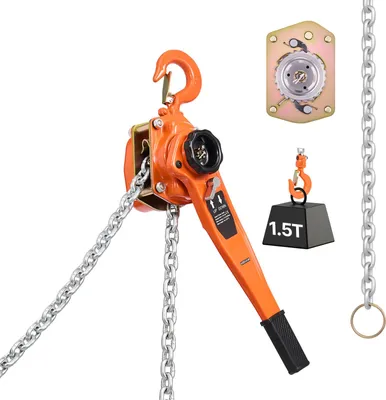 Produktbild von SucceBuy Hebelzug mit 1,5 t Tragkraft, Handkettenzug, 6 m Hubhöhe, G80-Stahlkette und mechanischer Doppelsperrklinkenbremse, 360° drehbare Haken, geeignet für Lager, Bau und Werkstatt