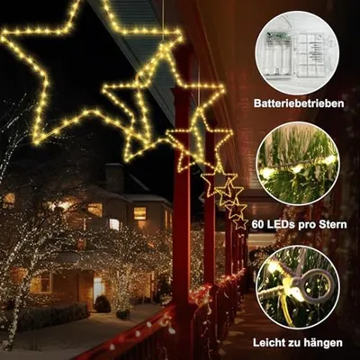 3 Stück LED Sternbeleuchtung für Weihnachtsdekoration mit 180 Leds, kabellos und mit Timerfunktion