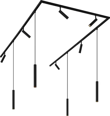 Produktbild von QAZQA - Modern Modernes Schienensystem I Spotlight I Deckenspot I Deckenstrahler I Strahler mit 6 Spot I Spotlight I Deckenspot I Deckenstrahler I Strahler I Lampe I Leuchten und 4 Pendelleuchte I Pen