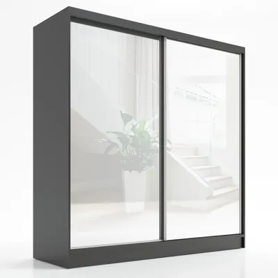 Produktbild von Schwebetürenschrank, 2-türig Schrank mit Spiegel  IRO 200cm (Schwarz)