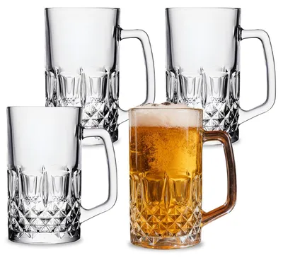 4er-Set Biergläser 0,5 l mit Henkel, transparent, spülmaschinenfest