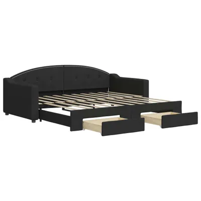 Zdjęcie produktu dla vidaXL Rozkładane łóżko dzienne z szufladami czarne 90x190 cm tkanina