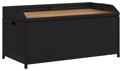 Produktbild von vidaXL Bank mit Stauraum Schwarz 100x50x52 cm Poly Rattan Akazienholz