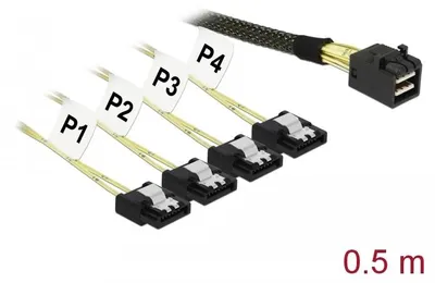 Produktbild von Delock Kabel mini SAS HD SFF-8643 > 4 x SATA 7 Pin 0,5m