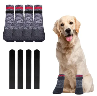 Immagine prodotto di Calze per Cani Antiscivolo - Impermeabili - Regolabili - 4 Pezzi - Cotone Traspirante - Per Cani di Taglia Media/Grande - Scarpe per Cani